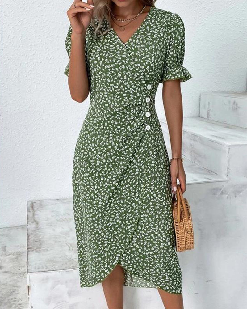 Sophie – Kortærmet Kjole med Blomsterprint