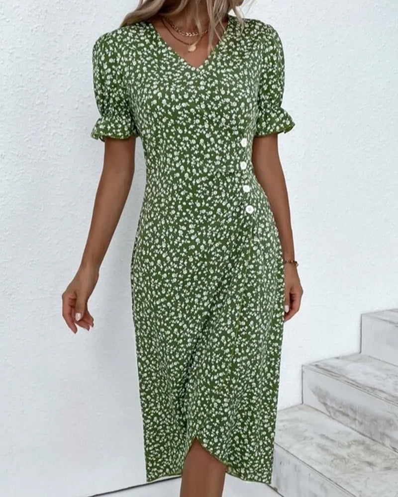 Sophie – Kortærmet Kjole med Blomsterprint