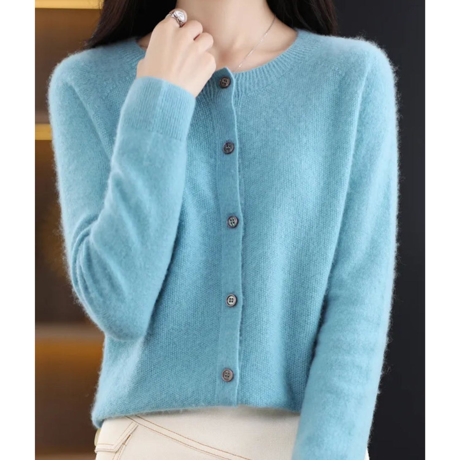 Alette | Dame Vinter Knappet Strikket Cardigan