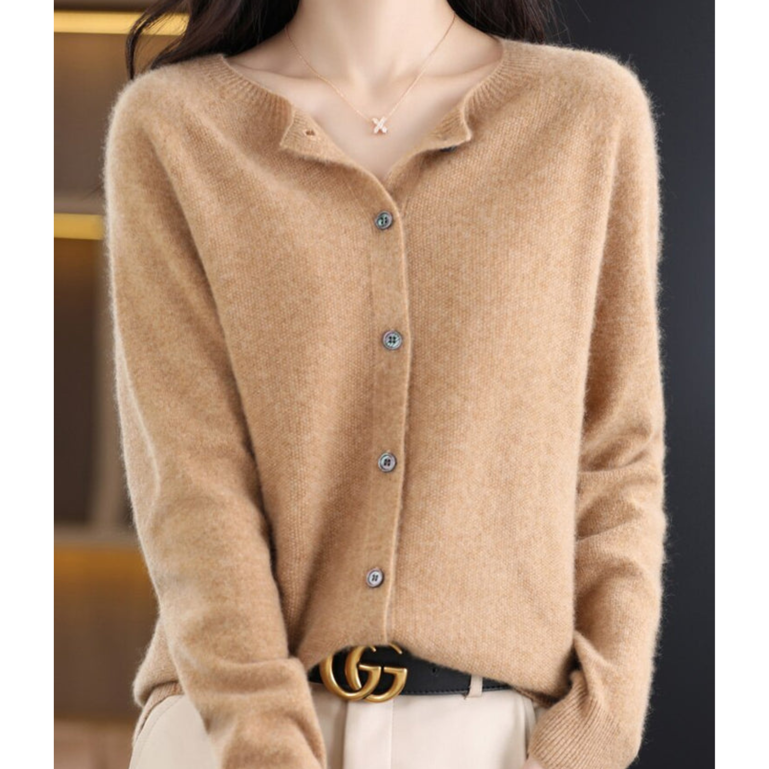 Alette | Dame Vinter Knappet Strikket Cardigan