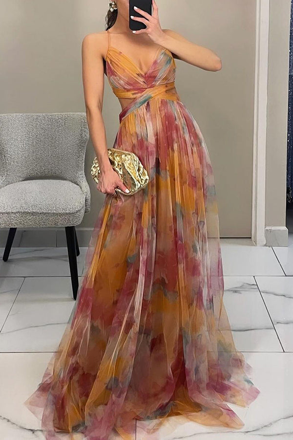 Frederika – Elegant Maxi Kjole med Romantisk Blomsterprint