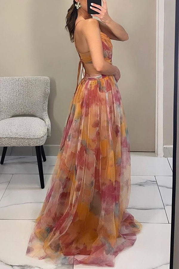 Frederika – Elegant Maxi Kjole med Romantisk Blomsterprint