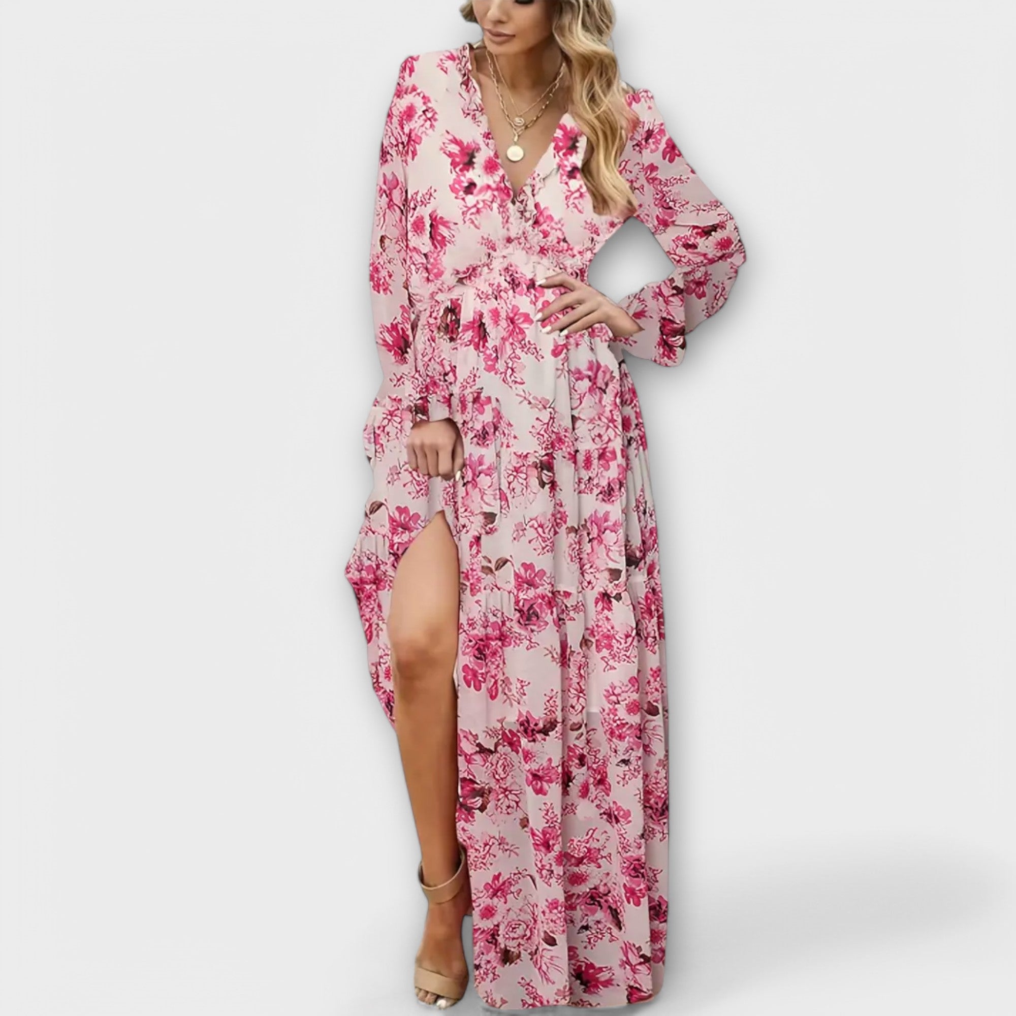 Elvira – Elegant Maxikjole med Blomsterprint og Tidssvarende Lethed
