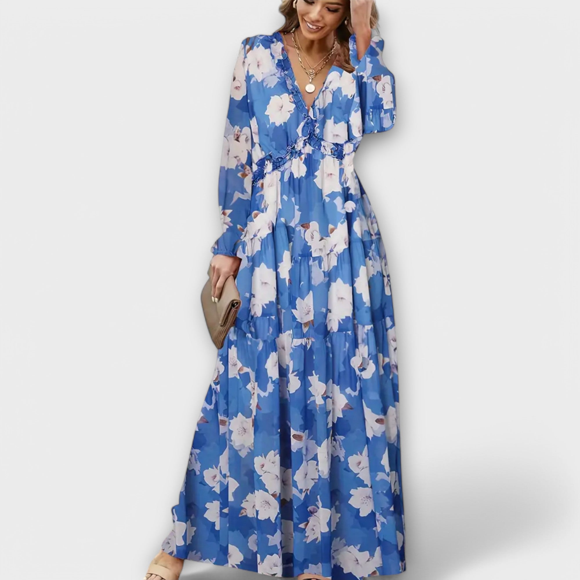 Elvira – Elegant Maxikjole med Blomsterprint og Tidssvarende Lethed
