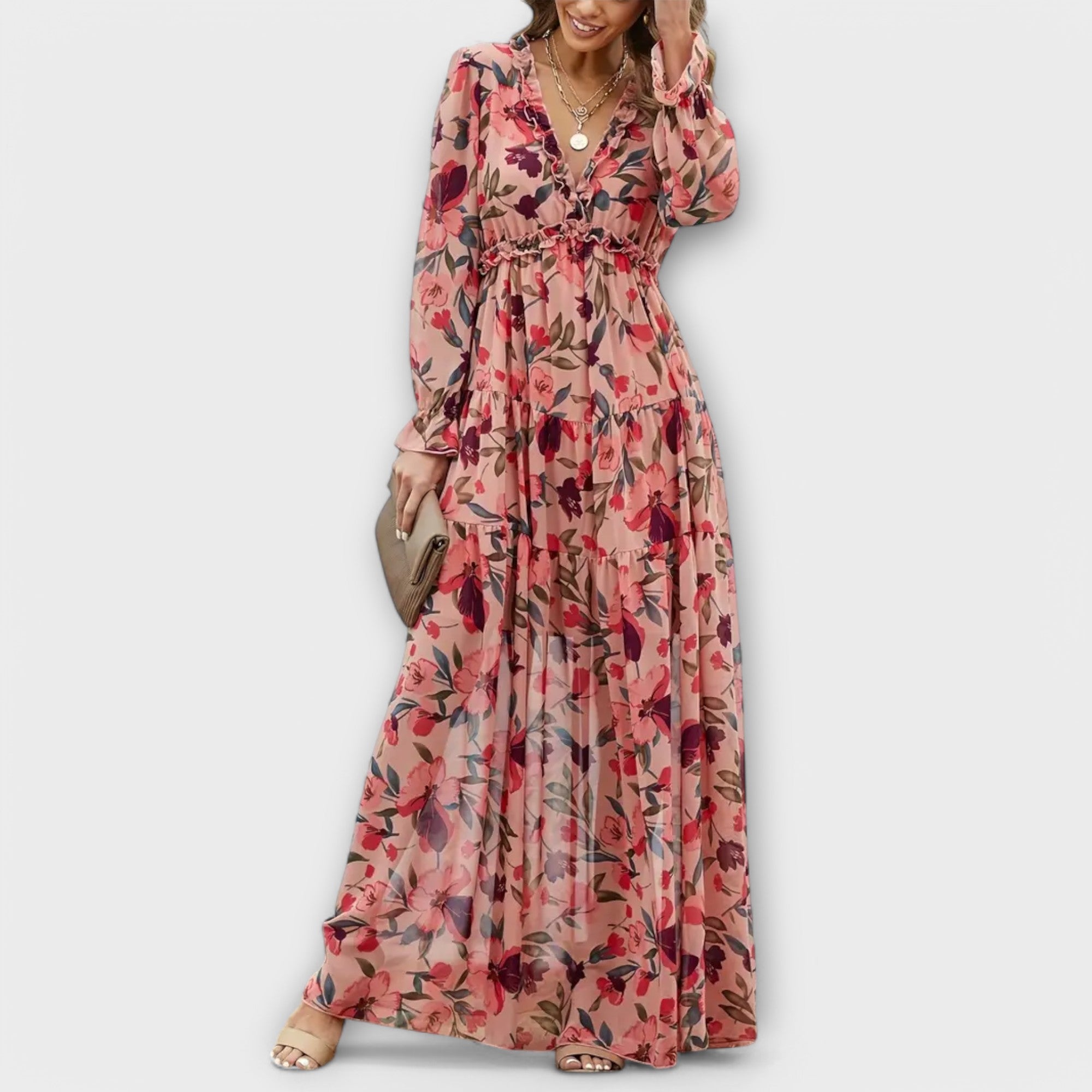 Elvira – Elegant Maxikjole med Blomsterprint og Tidssvarende Lethed