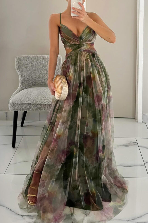 Frederika – Elegant Maxi Kjole med Romantisk Blomsterprint