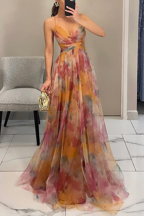 Frederika – Elegant Maxi Kjole med Romantisk Blomsterprint