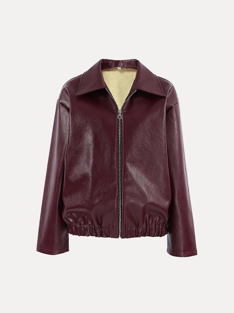 Alette | Moderigtig Læder Bikerjakke med Lynlås Dame