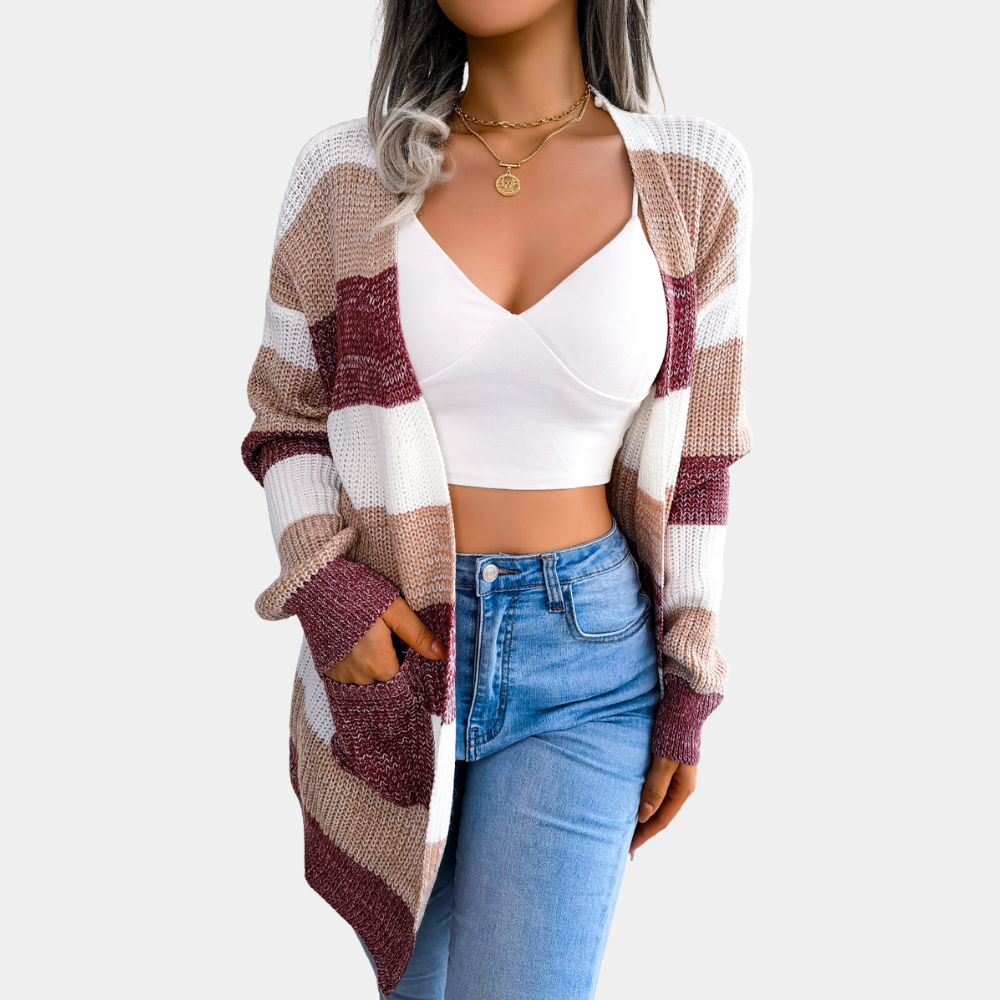 Nellie | Dame Stribet Cardigan med Lange Ærmer