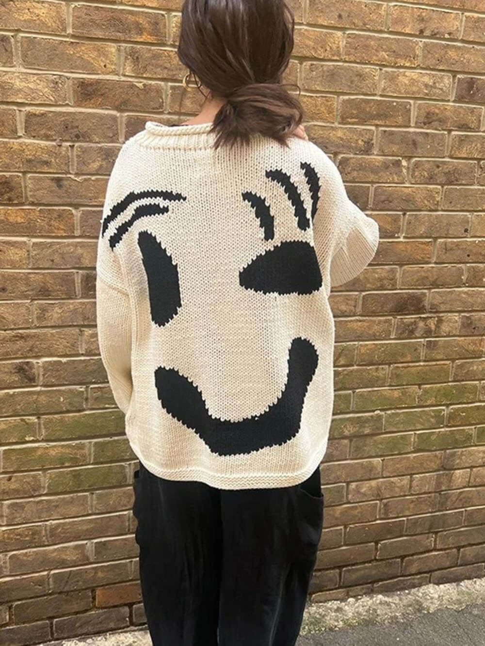 Birthe | Dame Vinter Casual Pullover med Smile-Print