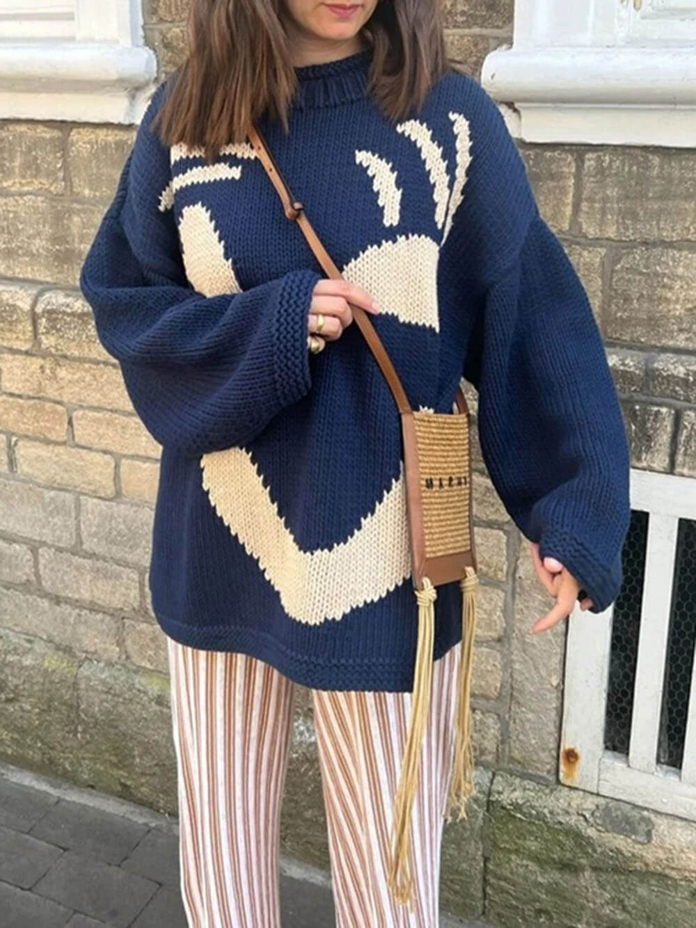 Birthe | Dame Vinter Casual Pullover med Smile-Print