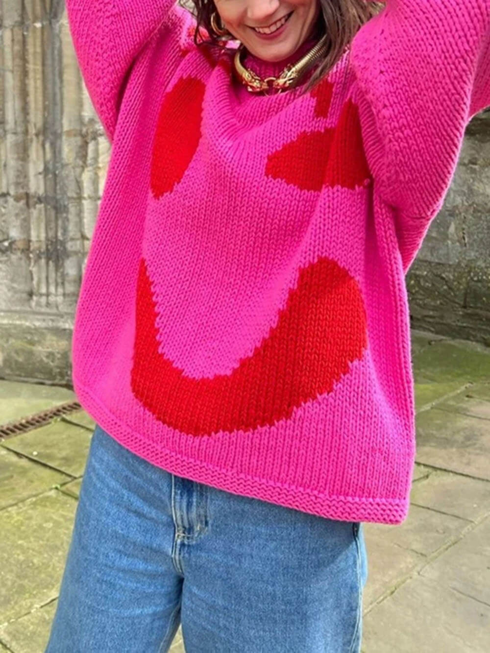 Birthe | Dame Vinter Casual Pullover med Smile-Print