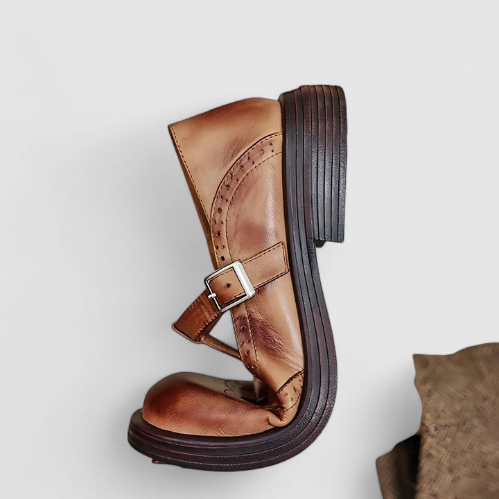Annika | Klassiske Kvinders Læder T-strap Sko