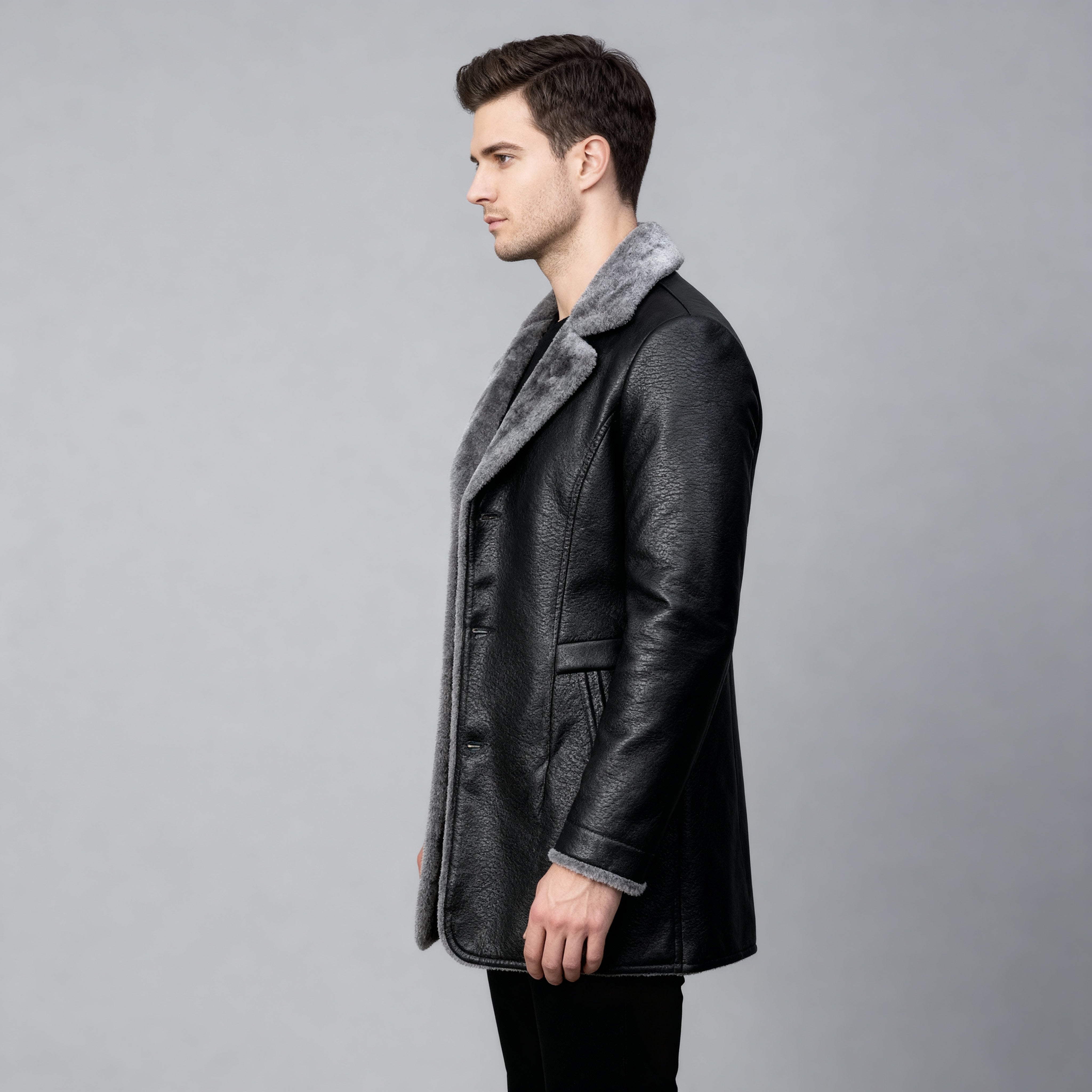 Julius | Herres vinterlæderjakke med varm pelsforing