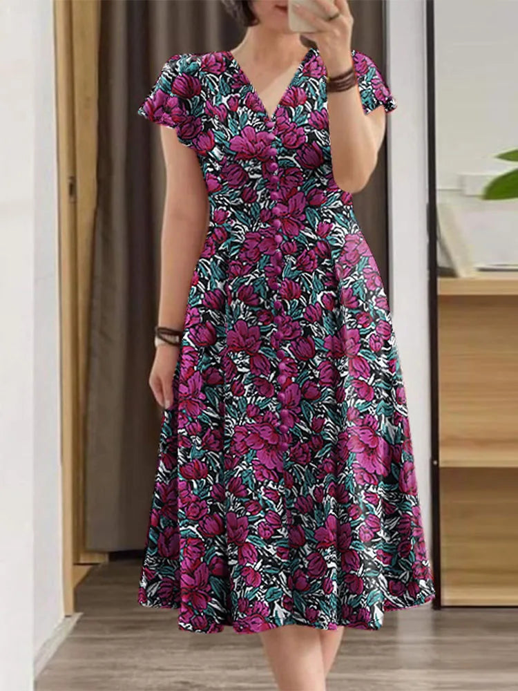 Lineke - Elegant sommerkjole med bohemeprint