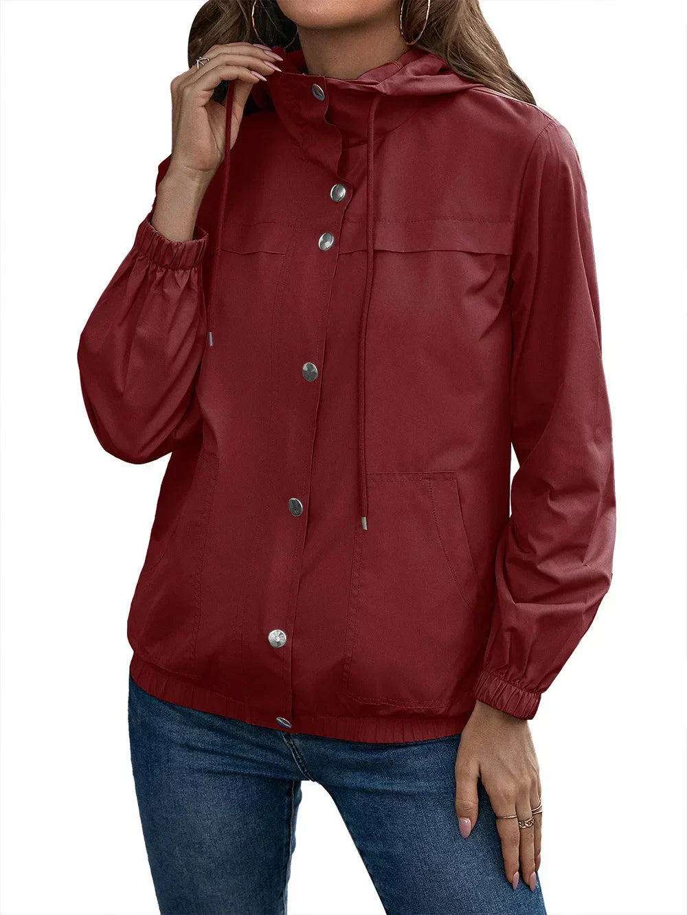 Michella | Kvinders Langærmet Jakke med Hætte og Trykknapper