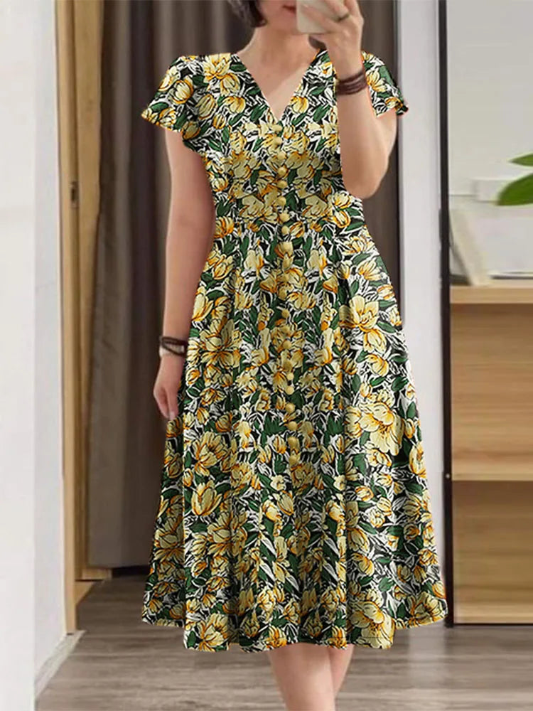 Lineke - Elegant sommerkjole med bohemeprint