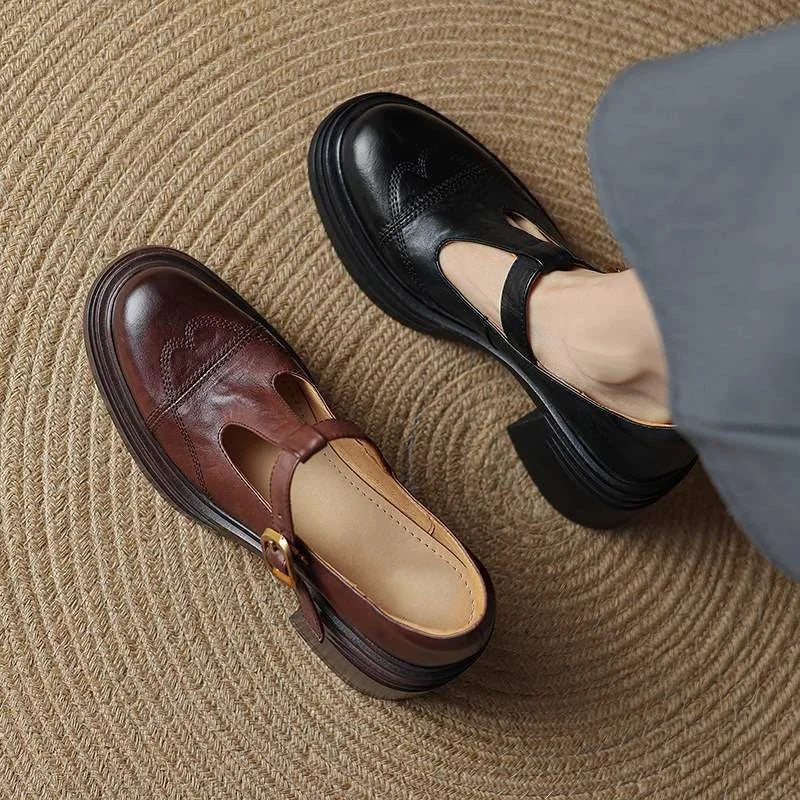 Ronja | Klassiske Dame Læder T-rem Sko