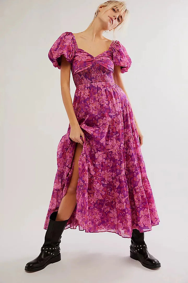 Blomstret Chiffon Maxi Kjole – En Drøm Af Boho Stil