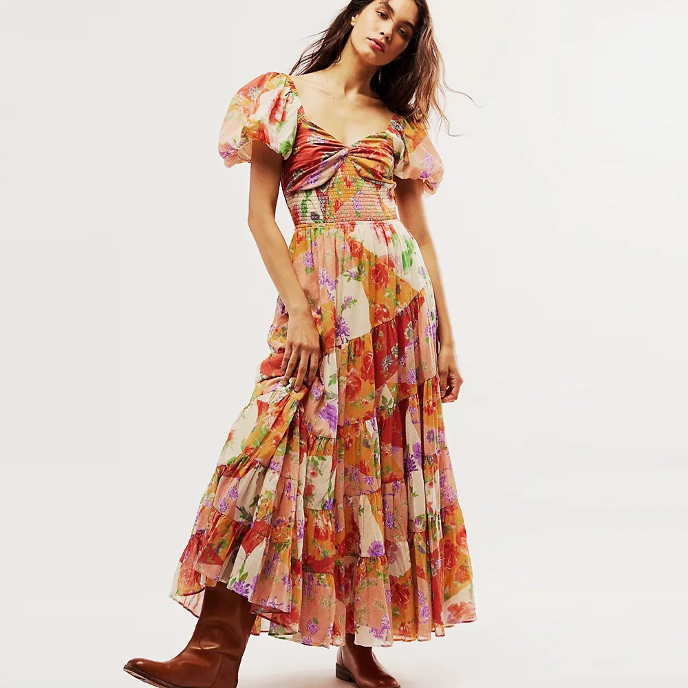 Blomstret Chiffon Maxi Kjole – En Drøm Af Boho Stil