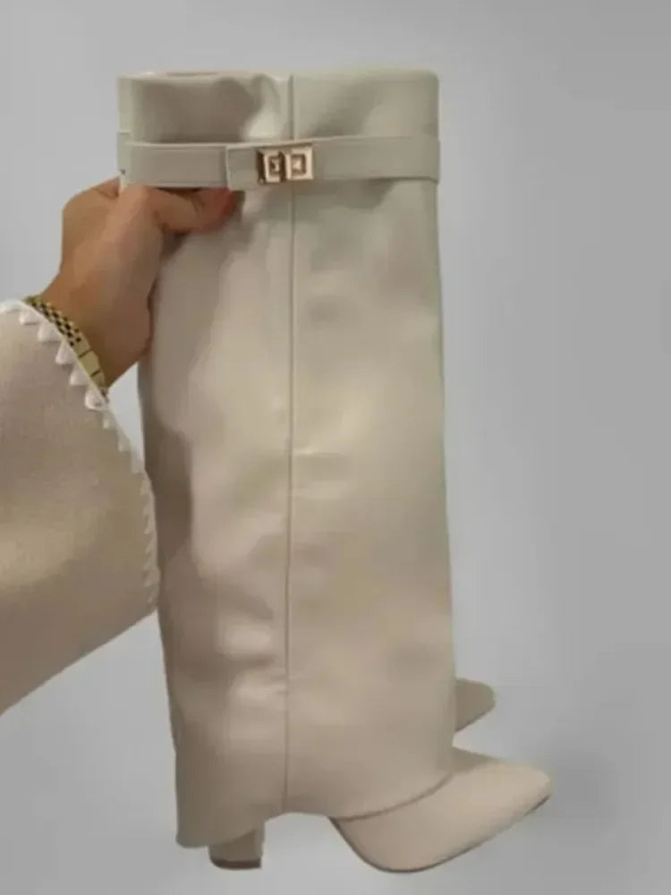 Cornelia | Dame Læder Lårhøje Støvler med Spænde