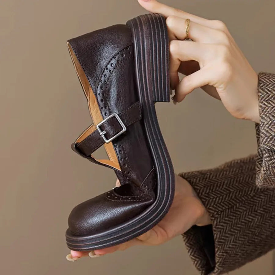 Nikoline | Klassiske Dame Læder T-rem Sko