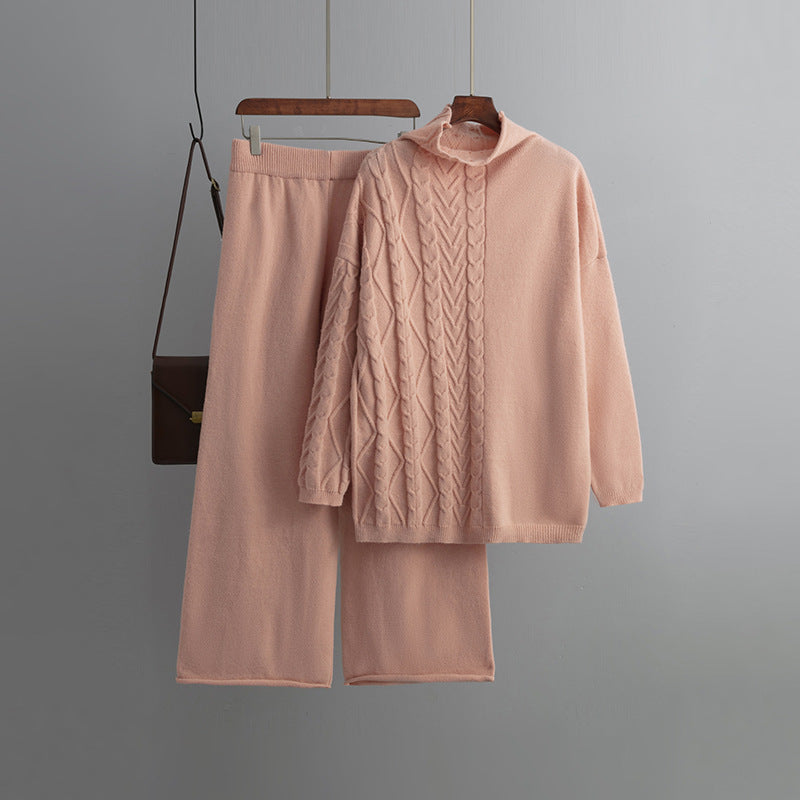 Novalie | Damens Vinter Zopfmønstret Strik Loungewear Sæt