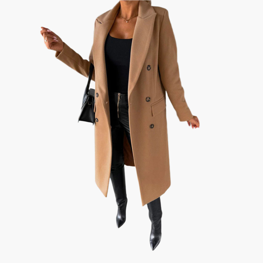 Yvonne | Kvinder Elegant Dobbelt Radet Lang Trenchcoat