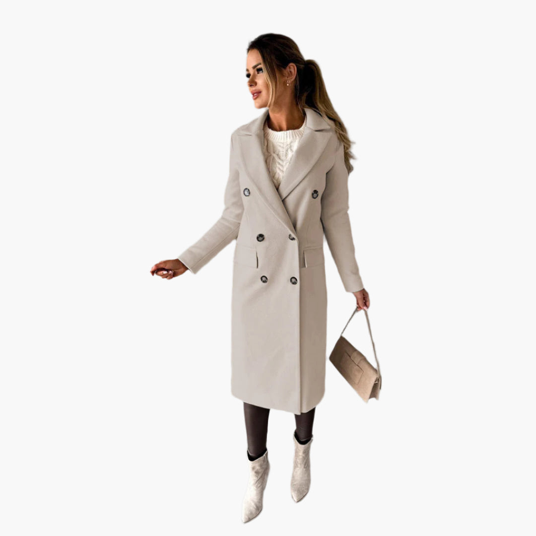 Yvonne | Kvinder Elegant Dobbelt Radet Lang Trenchcoat