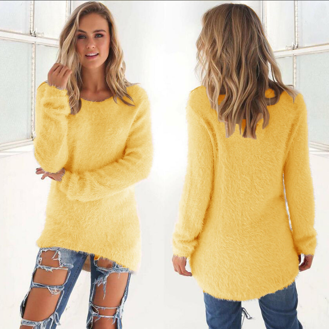 Grynet | Kvinders Vinter Sweater med Blød Plysset Struktur