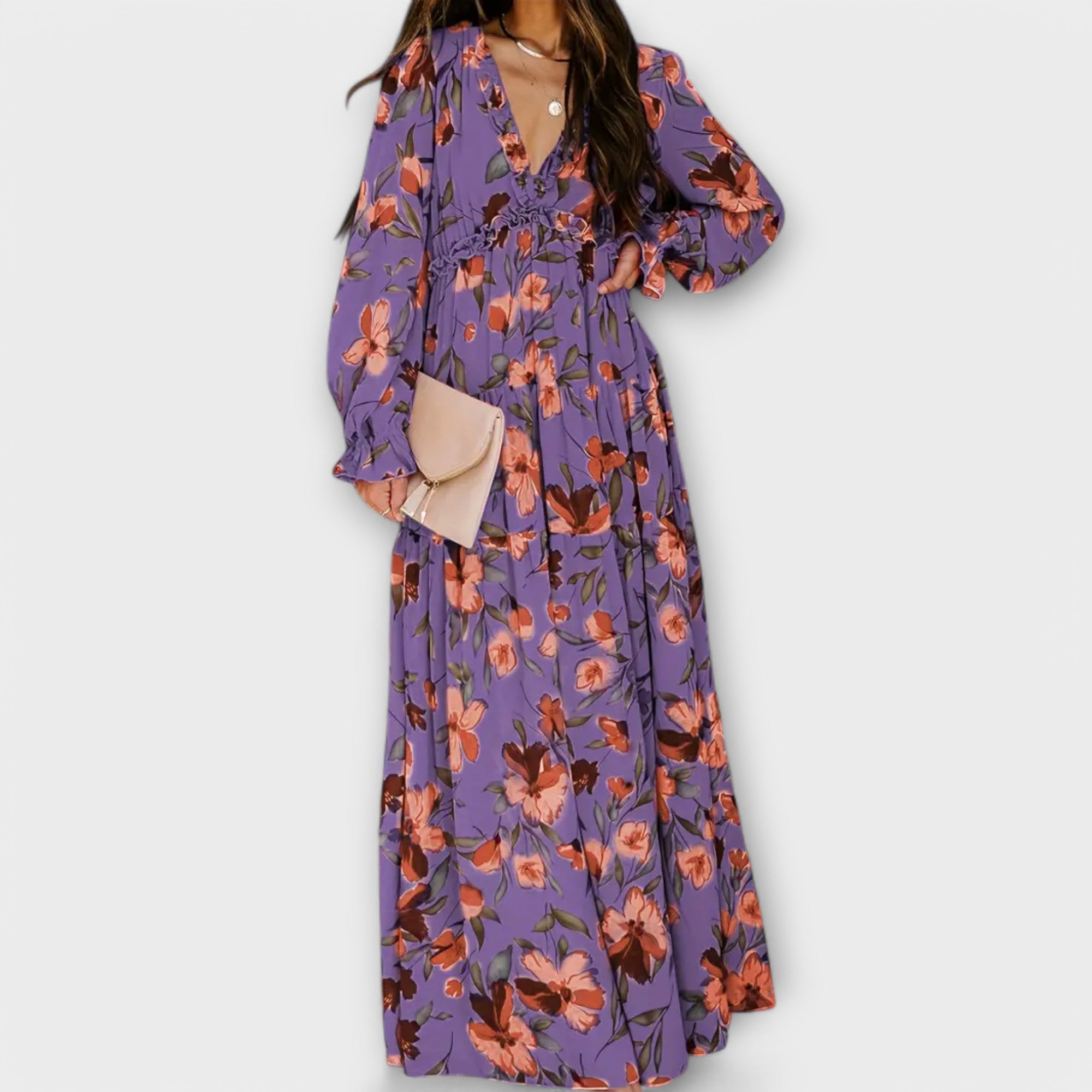 Elvira – Elegant Maxikjole med Blomsterprint og Tidssvarende Lethed