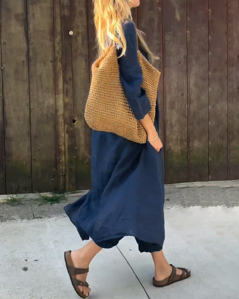 Delphine | Kvinder Afslappet Linned Langt Todelt Outfit Sæt