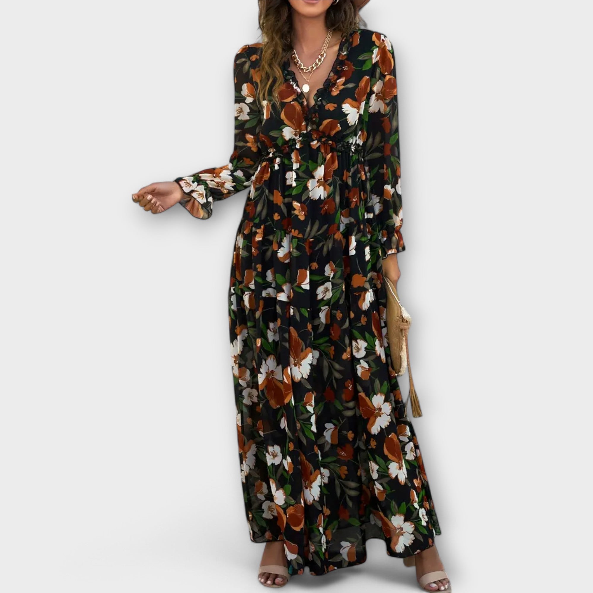 Elvira – Elegant Maxikjole med Blomsterprint og Tidssvarende Lethed