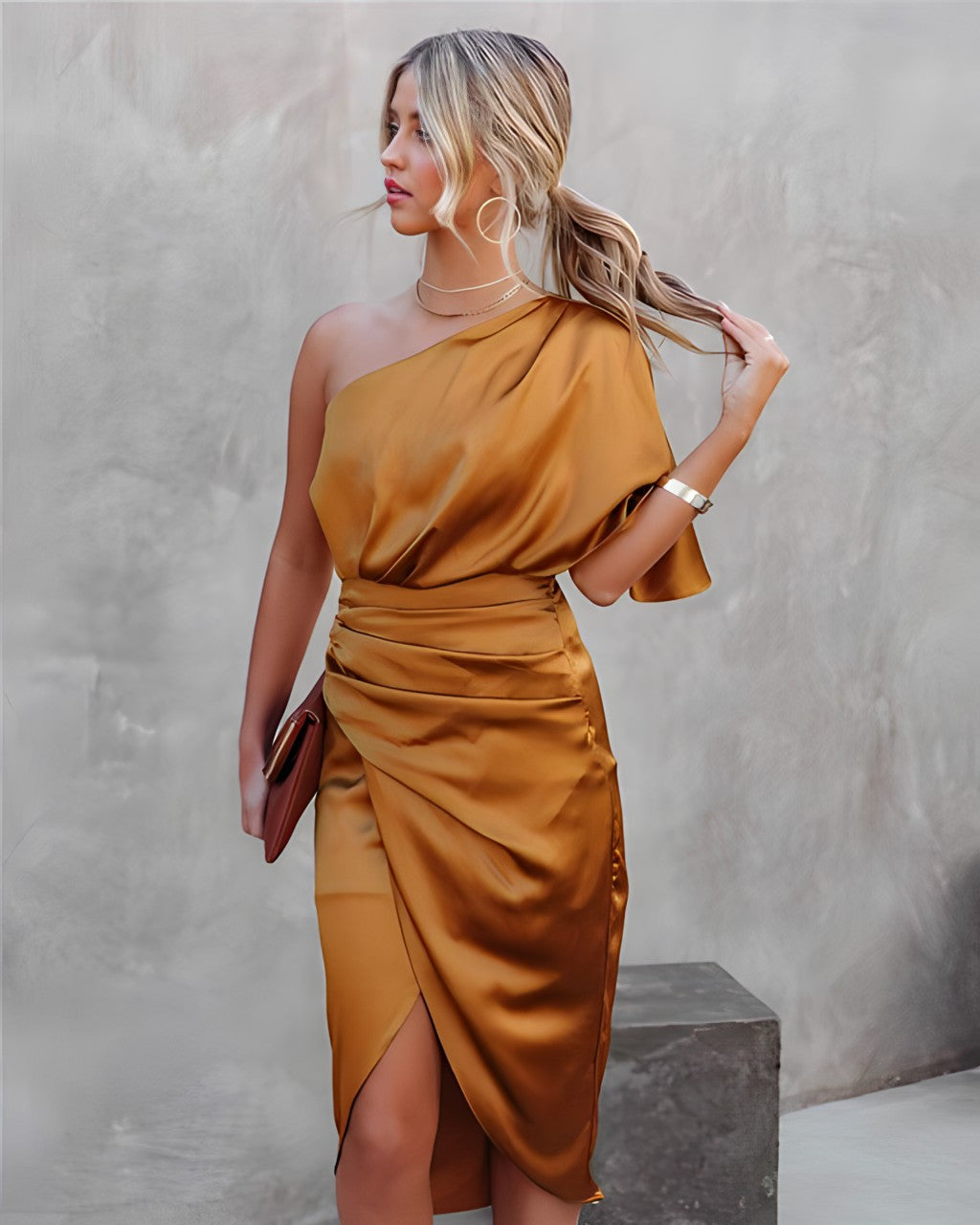 Kathrine | Dame One-Shoulder Cocktail Midi-Kjole