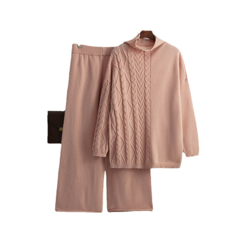 Novalie | Damens Vinter Zopfmønstret Strik Loungewear Sæt