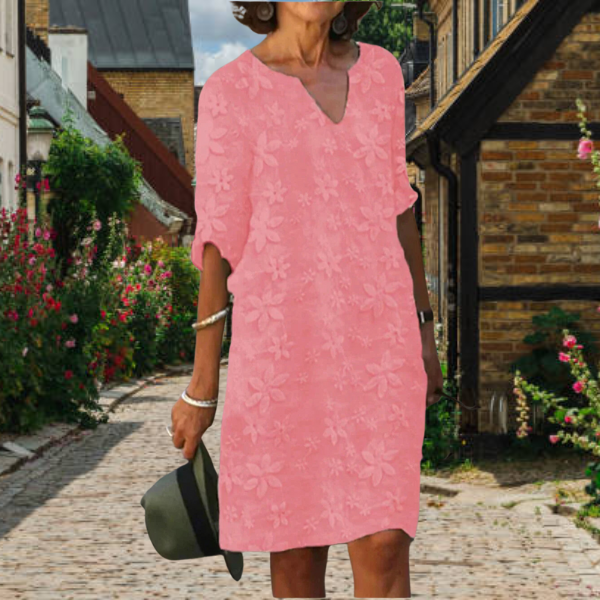 Birgit | Blomstret midi-kjole med blonder til kvinder