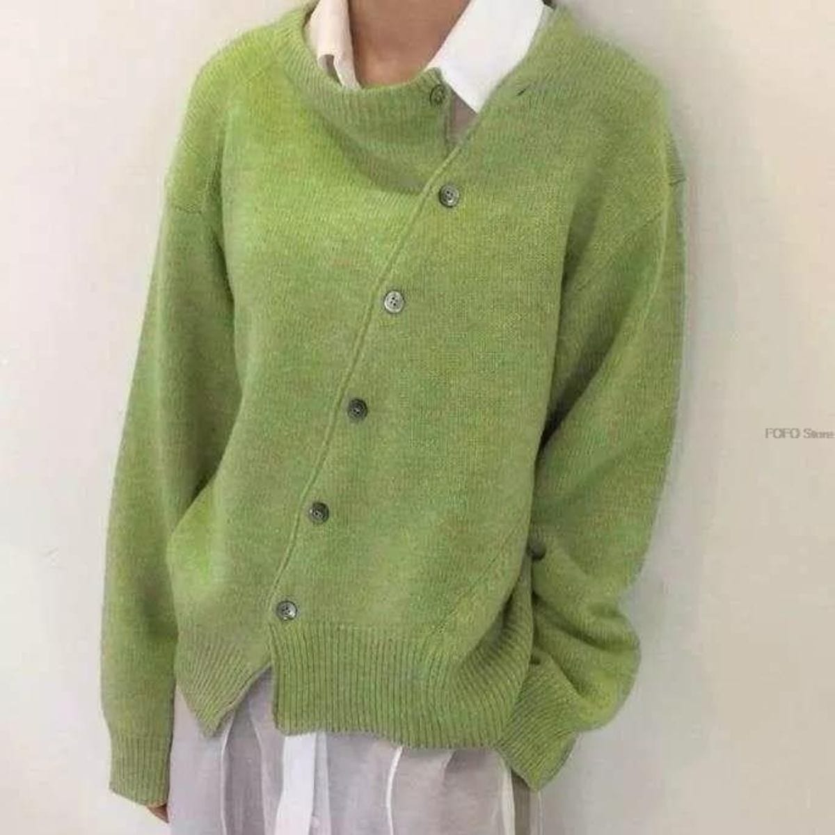 Caroline | Dame Vinterstrikpullover med Knap