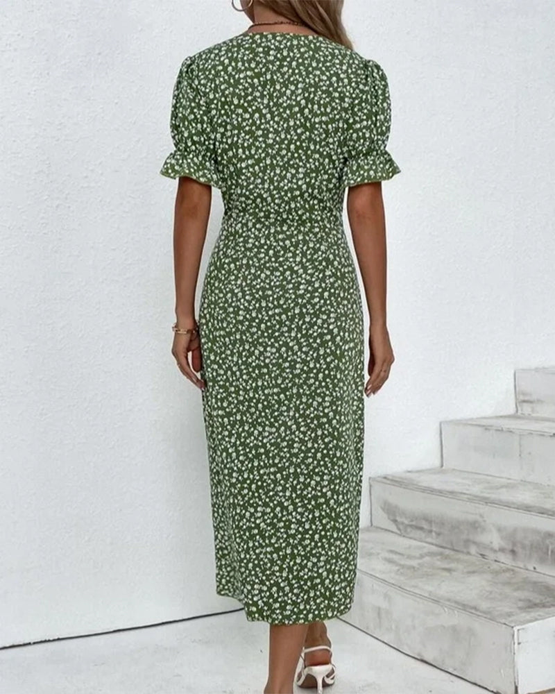Sophie – Kortærmet Kjole med Blomsterprint