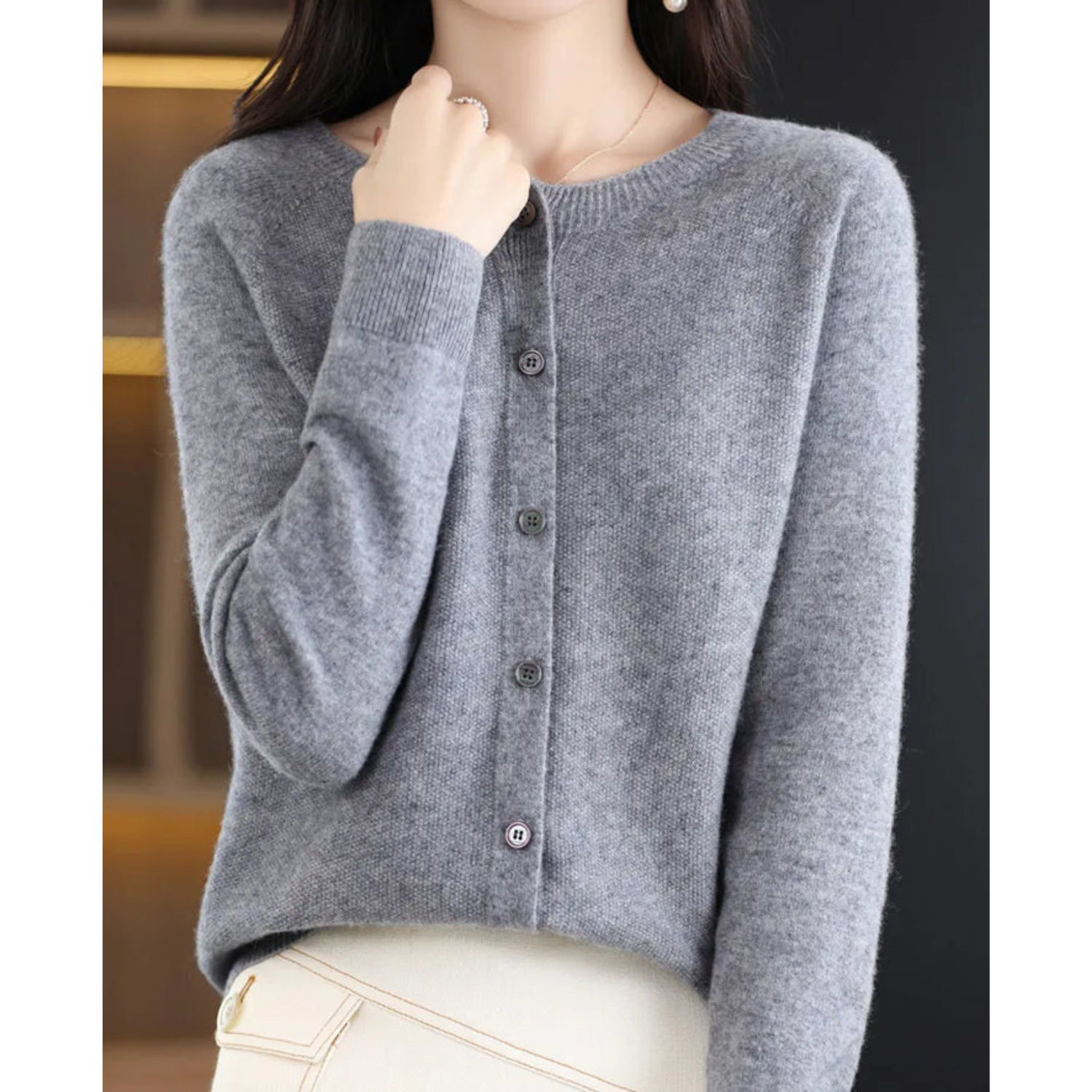 Alette | Dame Vinter Knappet Strikket Cardigan