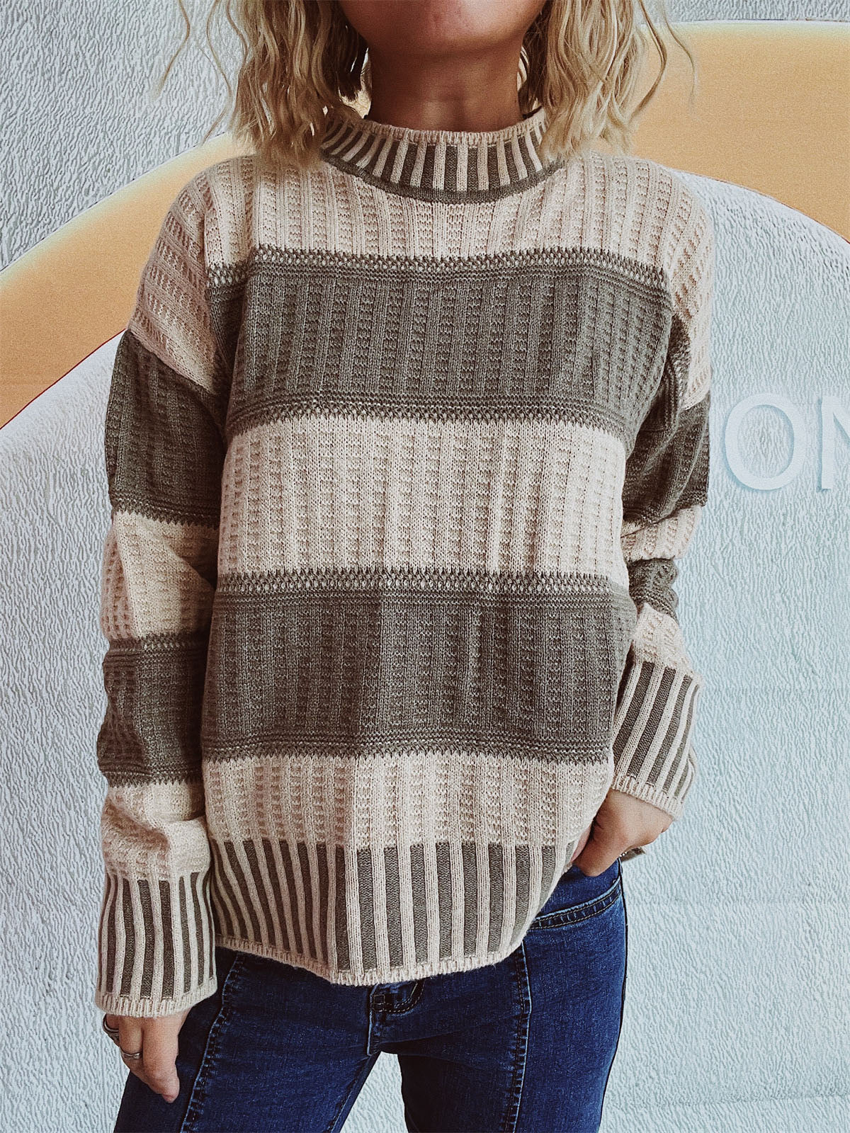 Bente | Damens Vinter Stribet Strik Sweater