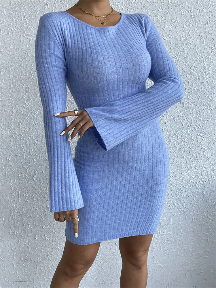 Freda | Kvinders Langærmet Ribstrikket Bodycon Kjole