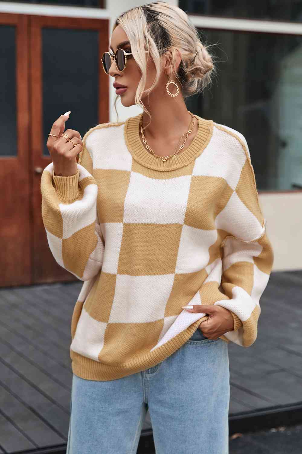 Margot | Damens Cozy Tjekket Vinter Sweater
