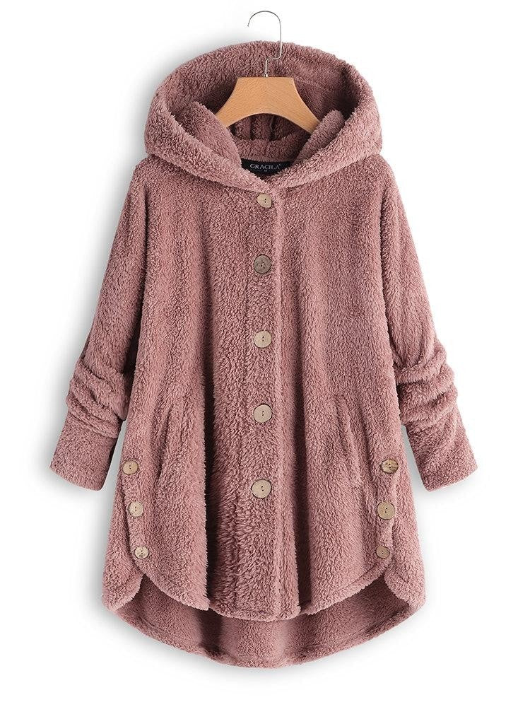 Amalie | Dame Vinter Hoodie Strikcardigan med Knapper