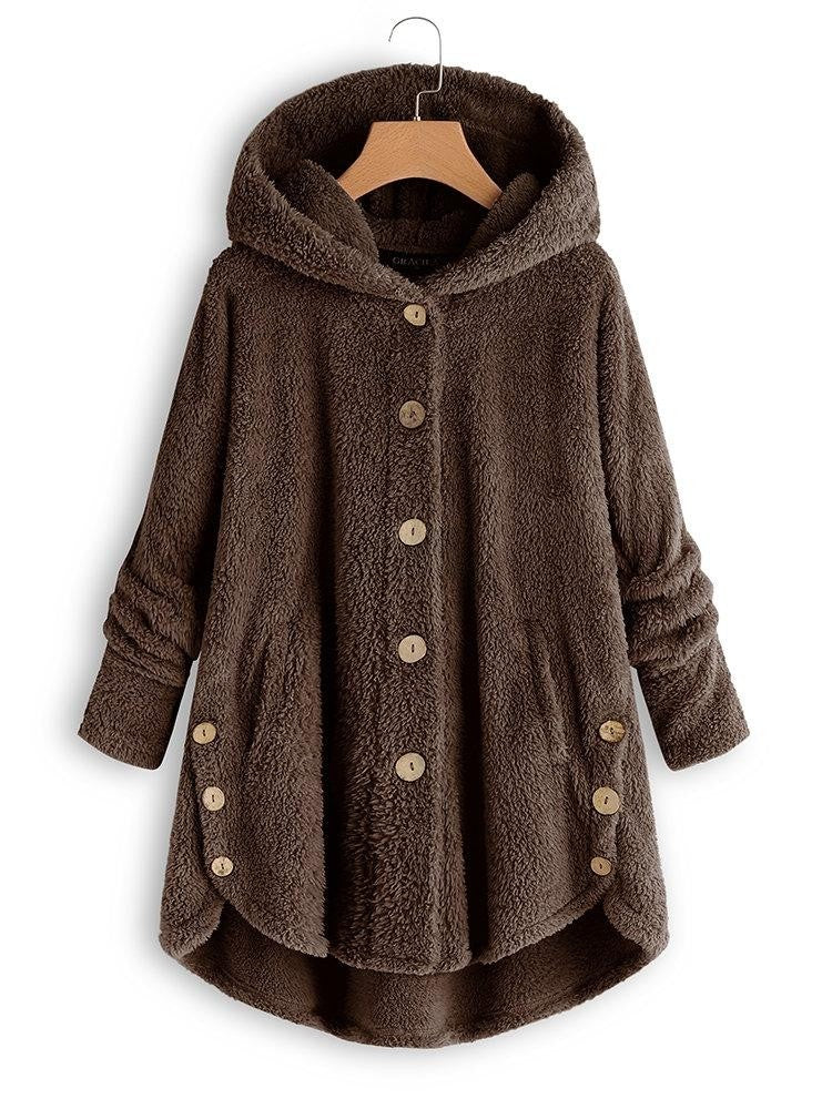 Amalie | Dame Vinter Hoodie Strikcardigan med Knapper
