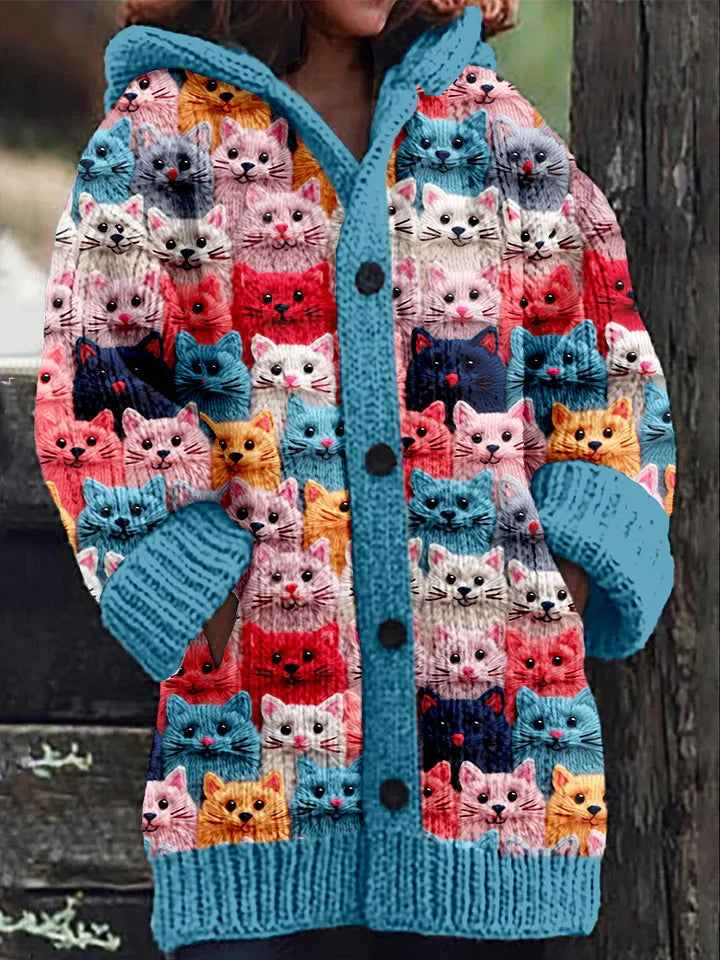 Karla | Damens Vinter Hoodie Frakke med Katteprint