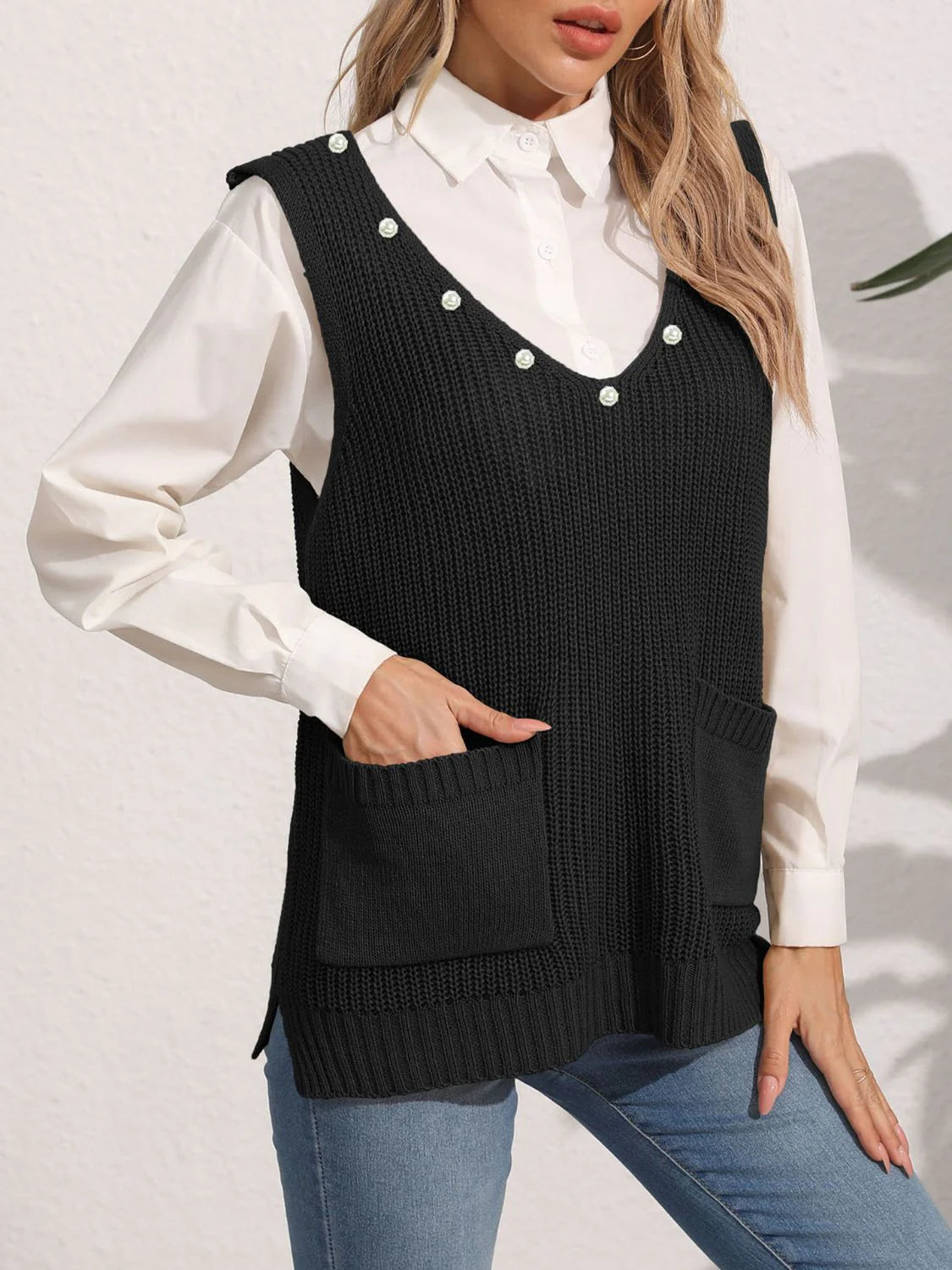 Bettina | Kvinders Vinter Strikket Vest med Lommer