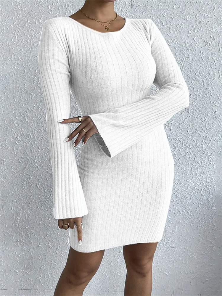 Freda | Kvinders Langærmet Ribstrikket Bodycon Kjole