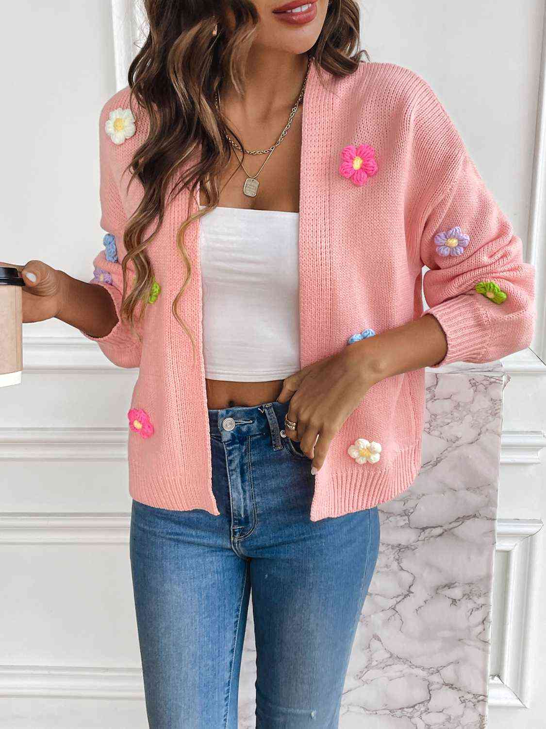 Anni | Damens Vinter Floral Åben Cardigan