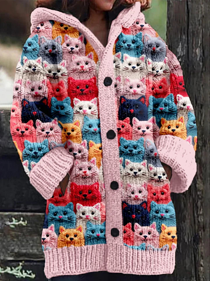 Karla | Damens Vinter Hoodie Frakke med Katteprint
