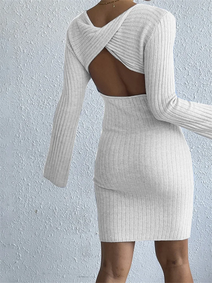 Freda | Kvinders Langærmet Ribstrikket Bodycon Kjole